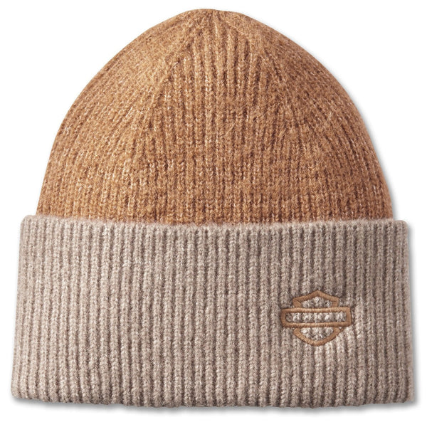 Harley-Davidson Women's Open Bar & Shield Logo Embroidered Beanie Winter Hat, Tan 97675-25VW