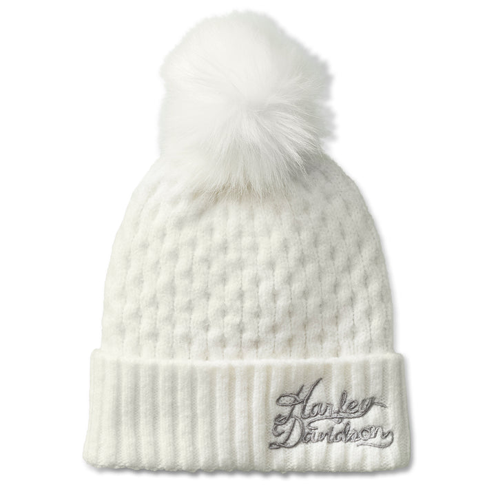 Harley-Davidson Women's Celebrate Pom Pom Hat, Cloud Dancer White 97687-24VW