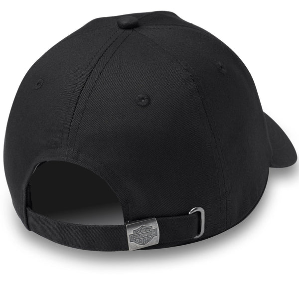 Harley-Davidson Women's Studded Out Scripted Adjustable Closure Baseball Cap, Black Hat 97752-24VW
