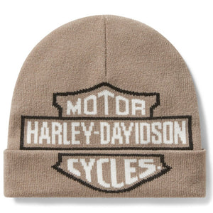 Beige beanie with Harley-Davidson logo on a white background