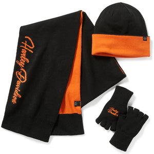 Black and orange winter accessory set with 'Banks' branding on a white background