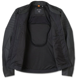 Black jacket with visible brand logo on a white background
