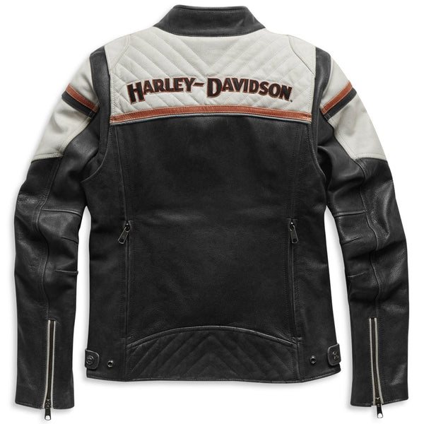 Harley-Davidson Women's Triple Vent Miss Enthusiast II Leather Jacket, White/Black/Orange 98008-21VW