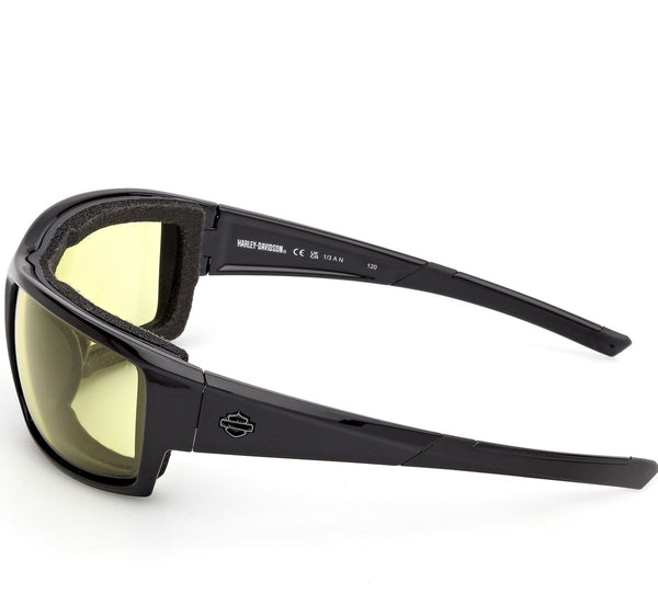 Harley-Davidson Men's Juneau 2.0 Yellow Light-Adjusting Sunglasses, Shiny Black