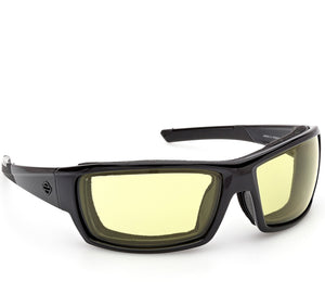 Harley-Davidson Men's Juneau 2.0 Yellow Light-Adjusting Sunglasses, Shiny Black