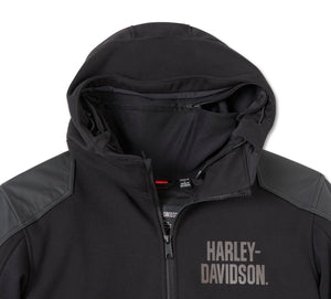 Black and gray Harley-Davidson jacket with hood on a white background