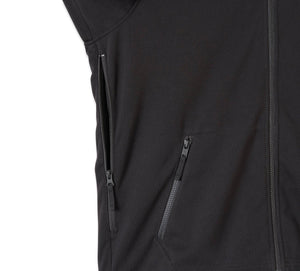 Close-up of a black jacket with zippers on a white background