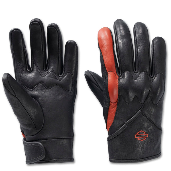 Harley-Davidson Women's Tonkin Leather Riding Gloves, Black/Orange 98103-24VW
