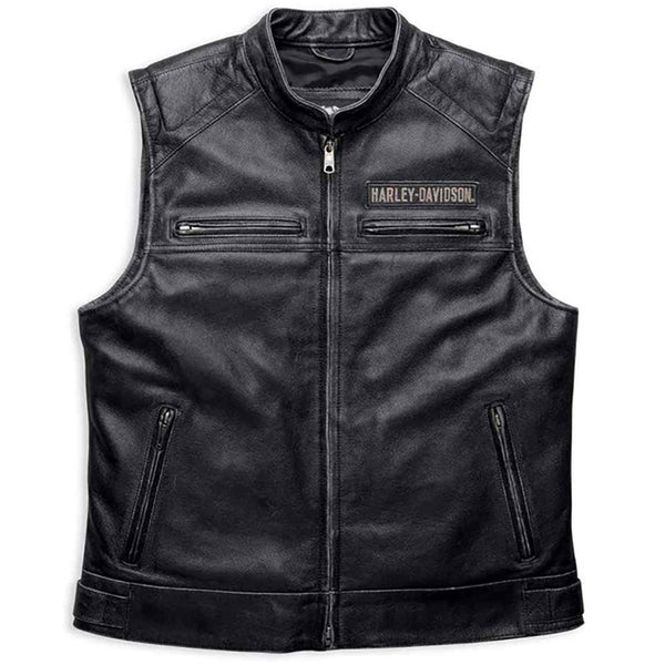 Harley-Davidson Men's Embroidered Passing Link Leather Vest, Charcoal 98109-16VM