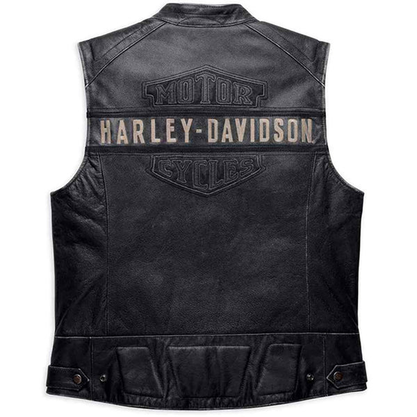 Harley-Davidson Men's Embroidered Passing Link Leather Vest, Charcoal 98109-16VM