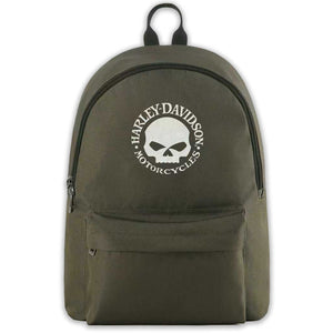 Green backpack with Harley-Davidson logo on a white background 