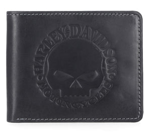 Harley-Davidson Men's Willie G Skull Logo Billfold Leather Wallet, Black MWM055/08
