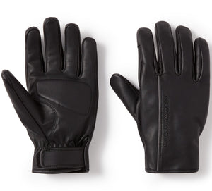 Pair of black leather gloves on a white background