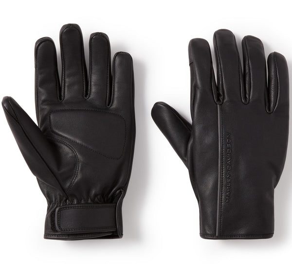 Pair of black leather gloves on a white background