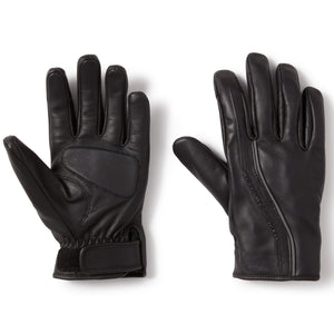 Pair of black leather gloves on a white background