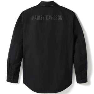 Black shirt with 'Harley-Davidson' branding on the back against a white background