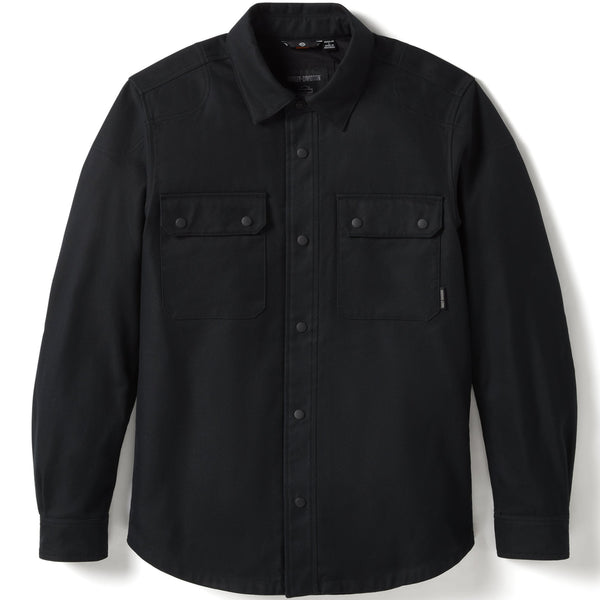 Black shirt with two front pockets on a white background