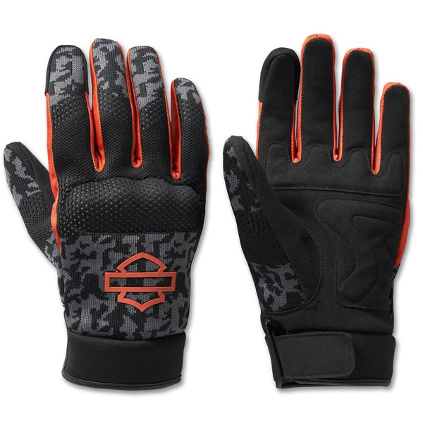 Harley-Davidson Men's Dyna Knit Mesh Full-Finger Gloves, Asphalt Camo, Black/Gray/Orange 98135-23VM