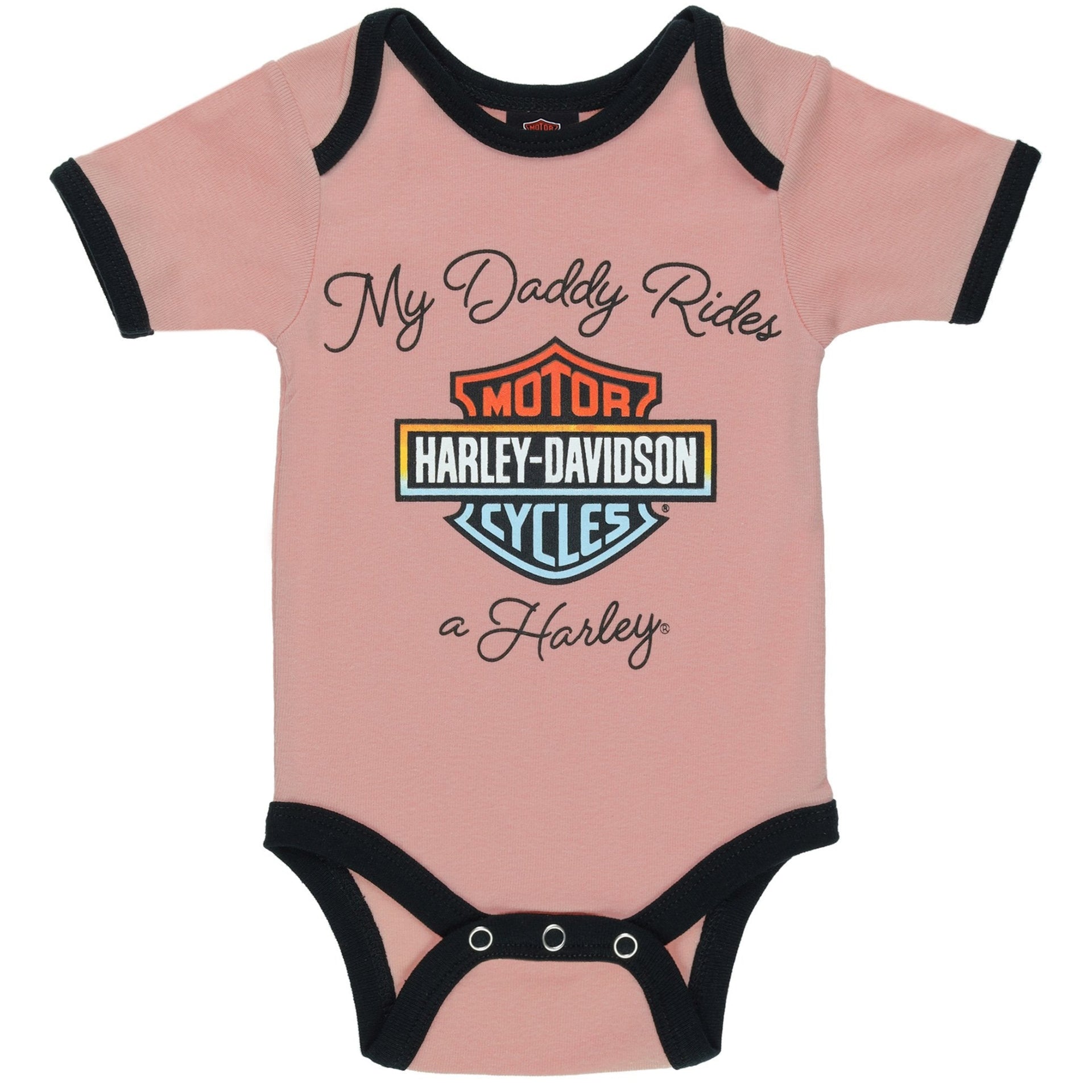 harley davidson baby stroller Harley-Davidson Baby Girls B&S Logo & My Daddy Rides a Harley Creeper Set, 3009434 Pink / 12/18