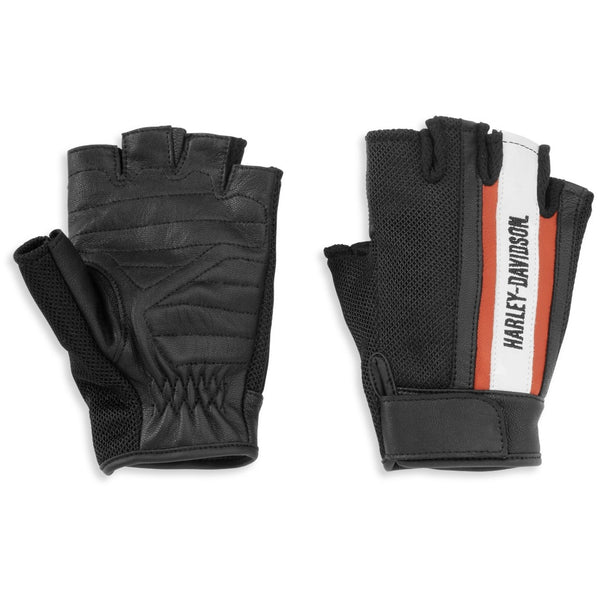 Harley-Davidson Women's Miss Enthusiast Mesh/Leather Fingerless Glove, Black/White/Orange 98169-21VW