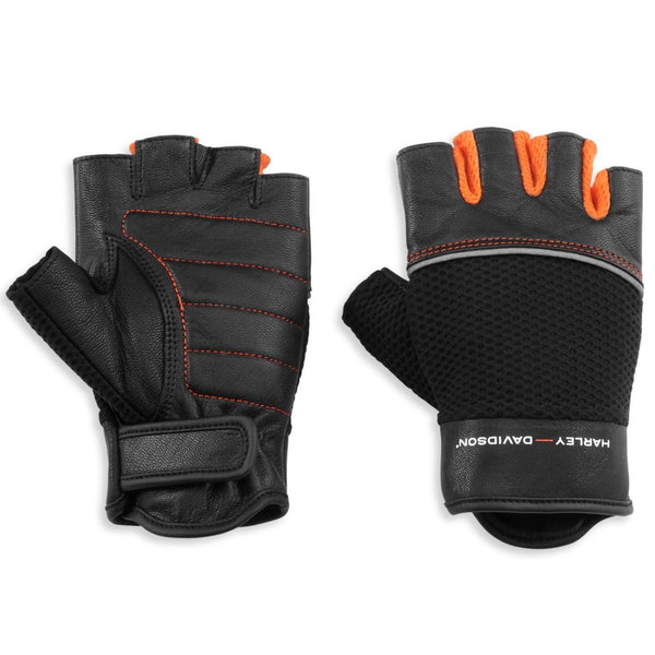 Harley-Davidson Women's New Horizon Mesh & Leather Fingerless Gloves, Orange/Black 98171-21VW