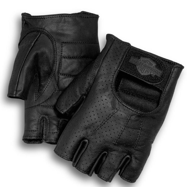 Harley-Davidson Men's Perforated Bar & Shield Fingerless Gloves, Black 98182-99VM