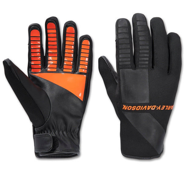 Harley-Davidson Men's Waterproof Dyna Knit Mixed Media Riding Gloves, Black/Orange 98195-24VM