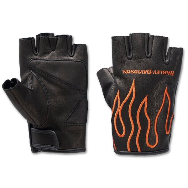 Harley-Davidson Women's Ignite Fingerless Leather Gloves, Harley Black & Vintage Orange 98208-24VW