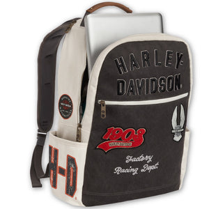 Harley-Davidson Multiple Patches Vintage Varsity Backpack, Durable Canvas, 98224