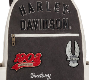 Harley-Davidson Multiple Patches Vintage Varsity Backpack, Durable Canvas, 98224