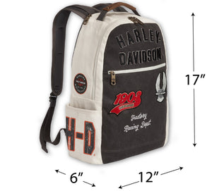 Harley-Davidson Multiple Patches Vintage Varsity Backpack, Durable Canvas, 98224