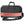 A black duffel bag with a wide orange horizontal stripe and gray trim details, featuring dual top handles and an adjustable shoulder strap, shown against a plain white background.