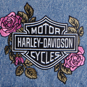 Harley-Davidson Bar & Shield Roses 17" x 13" Washed Denim Backpack, Blue 91330-DENIM