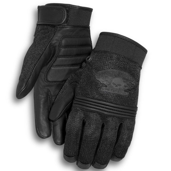 Harley-Davidson Men's Winged Skull Full-Finger Leather Gloves, Black 98278-14VM