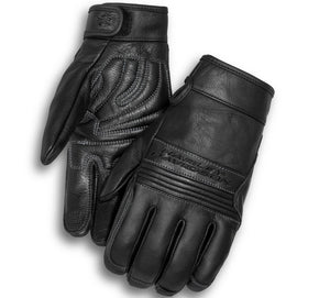 Pair of black leather gloves on a white background