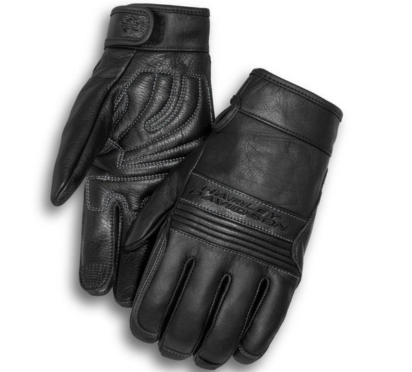 Pair of black leather gloves on a white background