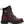 A dark red distressed leather ankle boot with a black sole, black laces, silver metal eyelets and studs, and a silver Harley-Davidson bar and shield logo on the side.