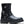 A black leather motorcycle boot featuring a silver-tone Harley-Davidson bar and shield logo on the side, dual buckle straps, and a chunky lug sole, shown against a plain white background.