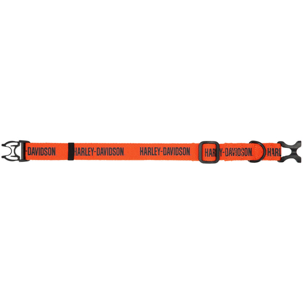 Orange and black Harley-Davidson belt on a white background