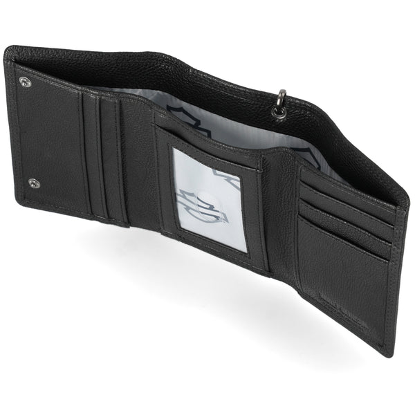 Black leather wallet with card holder on a white background