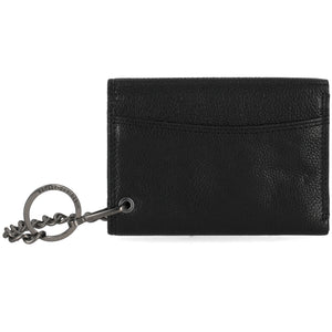Black leather wallet with keychain on a white background