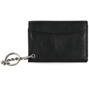 Black leather cardholder with keychain on a white background