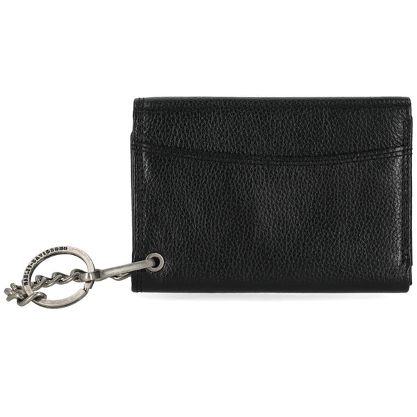 Black leather cardholder with keychain on a white background