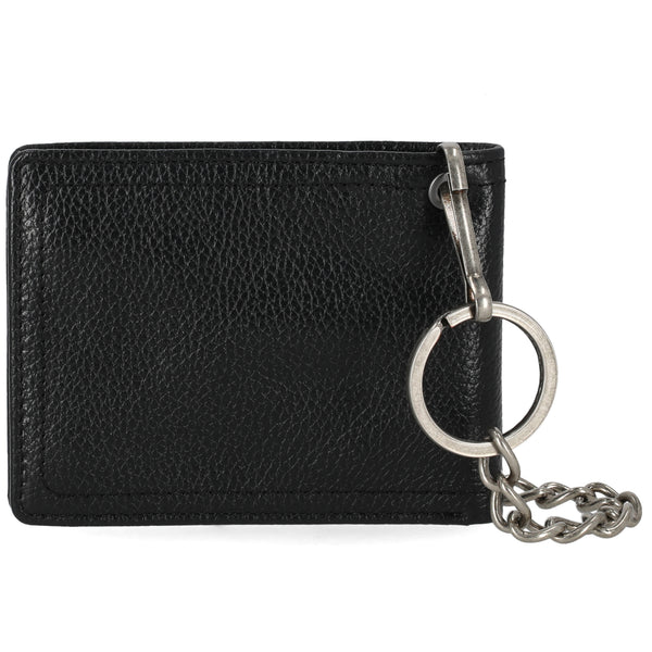 Harley-Davidson Men' Metal Open Bar & Shield Logo Leather Chain Slim Fold Bi-Fold Wallet, Black MWM099/08