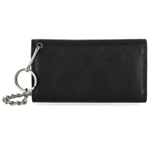 Black leather wallet with keychain on a white background