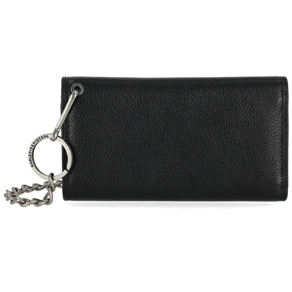 Black leather wallet with keychain on a white background