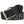 Black leather belt with silver studs and buckle on a white background