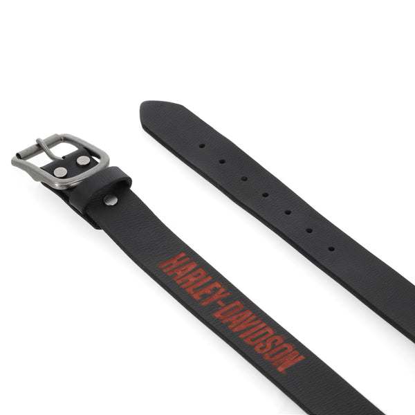 Harley-Davidson Men's Embossed H-D Scripted Genuine Leather Belt, Black BMM077/08