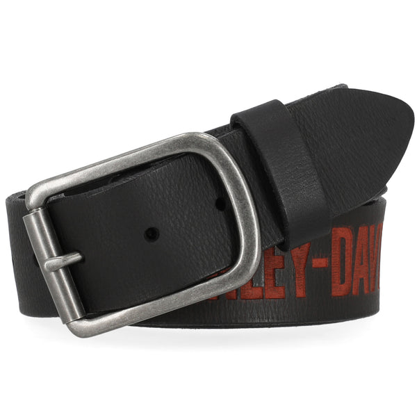 Harley-Davidson Men's Embossed H-D Scripted Genuine Leather Belt, Black BMM077/08