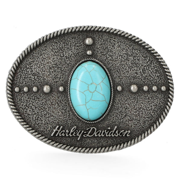 Harley-Davidson® Women's Turquoise Stone Belt Buckle, Antique Nickel Finish MAU009/61